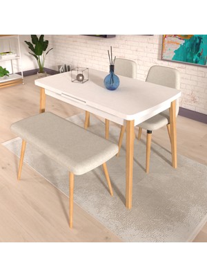 Vilinze Tosya Sandalye Tosya Bank Avanos Ahşap Mdf Açılır Mutfak Masası Takımı - 70X120+30 cm