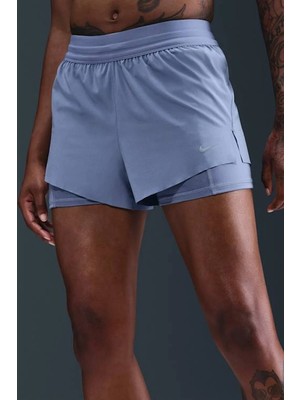 Nike Swift Dri Fit Mid Rise 4" 2ın1 Running Short Kadın 4" Taytlı Koşu Şortu Mavi