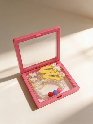 Bony Socks Kız Çocuk 4'lü Unicornlu Plastik Kutulu Toka Seti Pembe