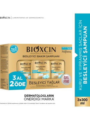 Bioxcin Besleyici Yağlar Onarıcı Bakım Şampuanı 3 x 300 ml - Sülfatsız Kuru ve Yıpranmış Saçlar Dökülme Karşıtı