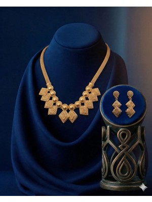 Constanza Exclusive Calyra Altın Kaplama 2'li Kolye ve Küpe Lux Takı Seti Abiye Düğün Hediye