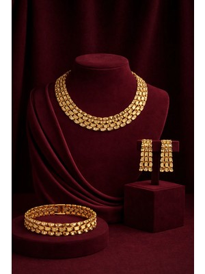 Constanza Exclusive Elarisse Altın Kaplama New Design Lux Kolye Bileklik Küpe Takı Seti Düğün&özel Günlük