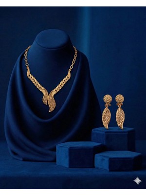 Constanza Exclusive Magnifica Altın Kaplama Kolye ve Küpe Seti Isteme Nişan Düğün Özel Gün Hediye