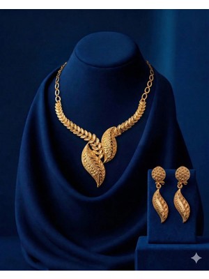 Constanza Exclusive Zeraphine Altın Kaplama 2'li Kolye&küpe Takı Seti Düğün Abiye Nişan Hediye