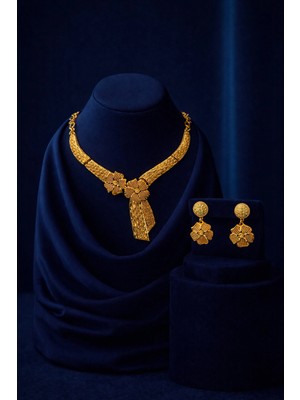 Constanza Exclusive Calyra Altın Kaplama 2'li Kolye ve Küpe Lux Takı Seti Abiye Düğün Hediye