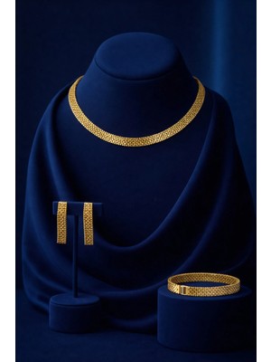 Constanza Exclusive Elarisse Altın Kaplama New Design Lux Kolye Bileklik Küpe Takı Seti Düğün&özel Günlük