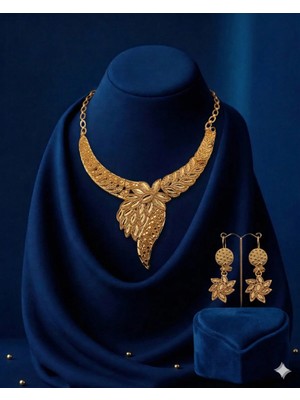 Constanza Exclusive Zeraph Altın Kaplama Özel Gün Hediye Kolye Küpe Kadın Takı Seti