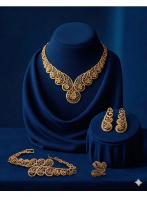 Constanza Exclusive Zarkoné Altın Kaplama Şık Tasarım 4'lü Takı Seti Düğün&nişan&söz
