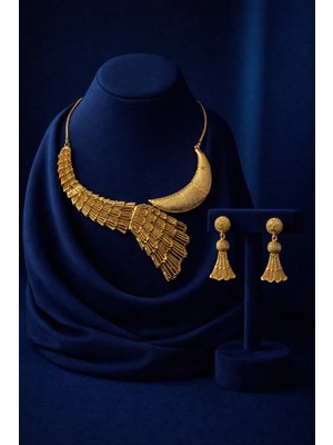 Constanza Exclusive Anatolia Altın Kaplama Kolye ve Küpe Takı Seti Özel Gün Nişan&düğün
