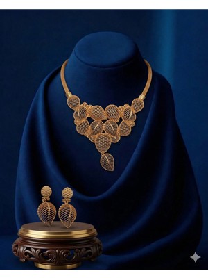 Constanza Exclusive Ottoman Altın Kaplama Kolye Küpe Takı Seti – Şık Günlük & Davet Kombini Düğün