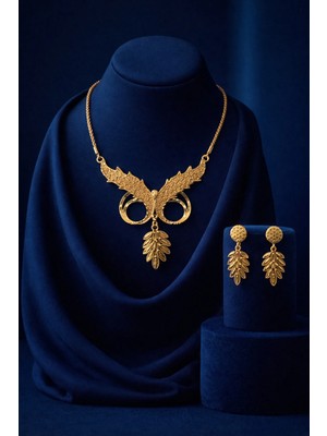 Constanza Exclusive Magnifica Altın Kaplama Kolye ve Küpe Seti Isteme Nişan Düğün Özel Gün Hediye