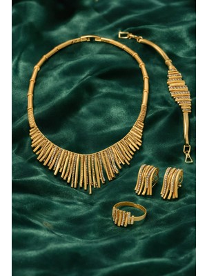 Constanza Exclusive Elysia Kolye Küpe Bileklik Yüzük 4’lü Kadın Takı Set, Şık Tasarım, Düğün& Günlük Kullanım Hediyelik