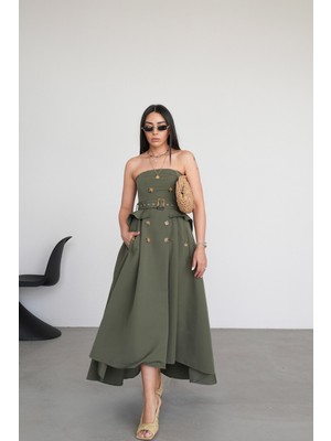 Özge Özgenç Asimetrik Kesim Straplez Elbise