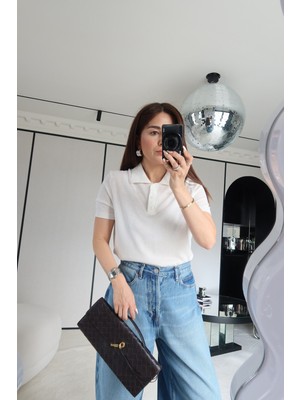 Özge Özgenç Polo Yaka Basic Triko Bluz