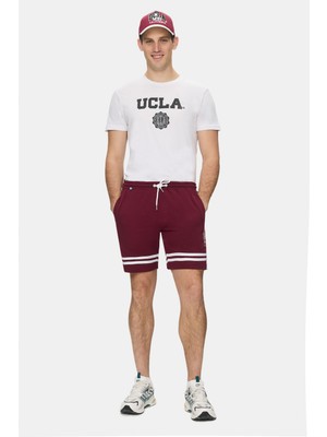 Ucla Juan Bordo Pamuklu Kalın Kumaş Baskılı Standard Fit Erkek Örme Şort