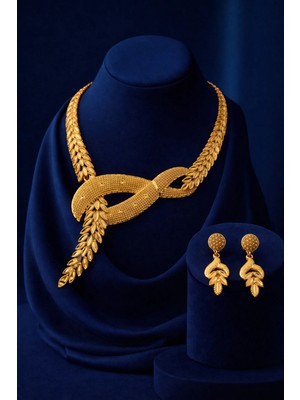 Constanza Exclusive Zarélia Altın Kaplama Circle Kolye ve Küpe 2'li Kadın Takı Seti Luxury Davet ve Düğün