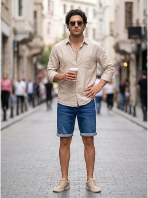 Kaizer Jeans Mavi Double Paça Kot Şort