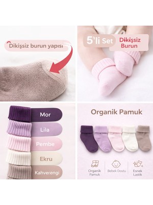 Tina Atelier 5 Çift Kız Bebek Organik Pamuklu Dikişsiz Kıvrık Çorap