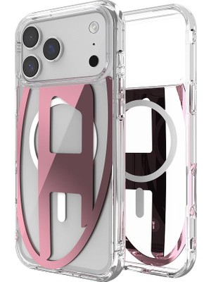Diesel iPhone 17 Pro Max Uyumlu Magsafe Destekli Oval D Metalik Kılıf - Pembe