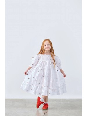 Marvy Kids Cherry Kalp Nakışlı Elbise