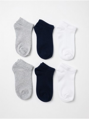 Tina Atelier 6 Çift Kız-Erkek Düz Spor Çocuk Patik Çorap Unisex (Beyaz-Lacivert-Gri)