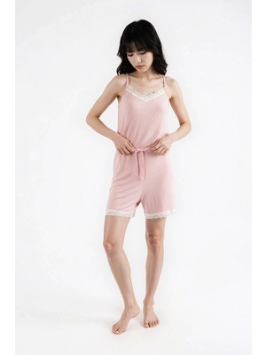 Ecrou Kadın Pudra Soft Tuşeli Ip Askılı Pijama Tulum
