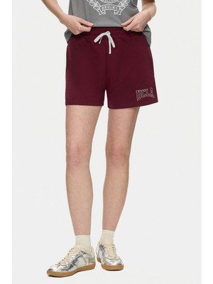 Ucla ROSA Bordo Baskılı Pamuklu Oversize Kadın Örme Şort