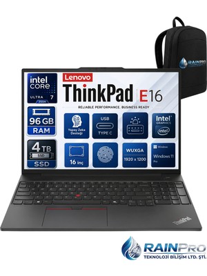 Lenovo Thinkpad E16 Gen6 Intel Core Ultra 7 255H 96 GB Ddr5 2 Tb SSD Intel® 16'' Wuxga IPS Windows 11 Pro Taşınabilir Bilgisayar 21SR006RNP32