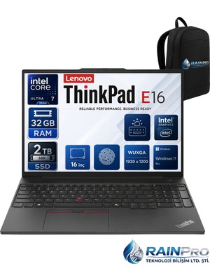 Lenovo Thinkpad E16 Gen6 Intel Core Ultra 7 255H 32 GB Ddr5 2 Tb SSD Intel® 16'' Wuxga IPS Windows 11 Pro Taşınabilir Bilgisayar 21SR006RNP11