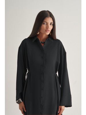 Mizalle Yandan Bağlı Modal Karışımlı Siyah Tunik