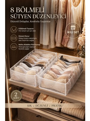 Çınar Ev Tekstil 8 Bölmeli Sütyen Düzenleyici Ikili Set Dolap Içi Organizer Çekmece Düzenleyici