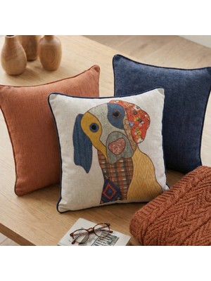 Viamarse Köpek Figürlü Patchwork Desenli Kıl Biye Dekoratif Kırlent Kılıfı Seti (3 Adet)