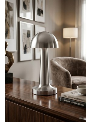 DMC Mantar Masa Lambası Rose Bakırrenk Şarjlı Kablosuz Metal Masa Lambası, Dokunmatik LED Başucu Lambası