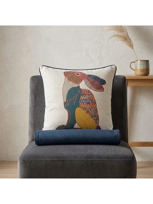 Viamarse Tavşan Figürlü Patchwork Desenli Dekoratif Kırlent Kılıfı Kıl Biye Detaylı (1 Adet)