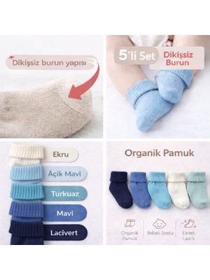 Tina Atelier 5 Çift Kız-Erkek Bebek Organik Pamuklu Dikişsiz Kıvrık Çorap