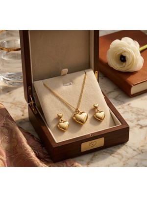 Gold Renk Kararmaz Minimal Kolye Küpe Set