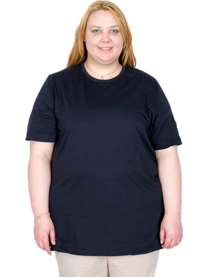 ModeXL Mode Xl Gerçek Büyük Beden Kadın T-Shırt %100 Pamuk Penye 20031 Lacivert