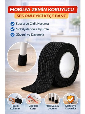 Ecuy Mobilya Zemin Koruyucu Keçe Bant Ses Önleyici Kaymaz Sandalye Ayağı Sessiz Koruma Aparatı Siyah