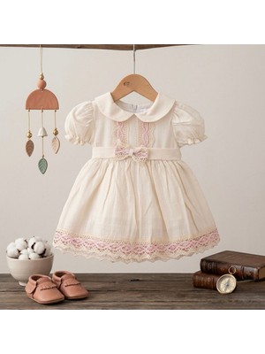 Butik Kız Bebek %100 Pamuklu Müslin Elbise Dantel Işleme Detaylı