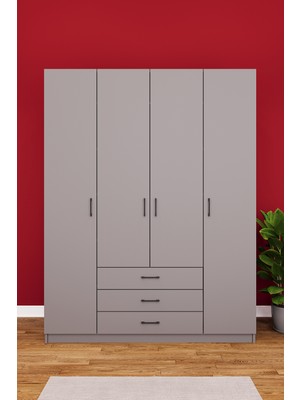 Asra Trend Lüks 4 Kapaklı 3 Çekmeceli Gardırop %100 MDF Askılı Düzenleyici Elbise Dolabı G-02