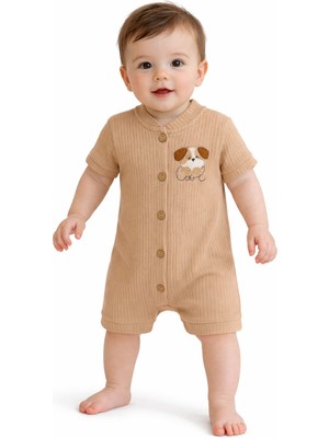 Chicsy Baby Tatlı Erkek Bebek Köpek Nakışlı Tarz Fitilli Tulum Yazlık Şort Tulum