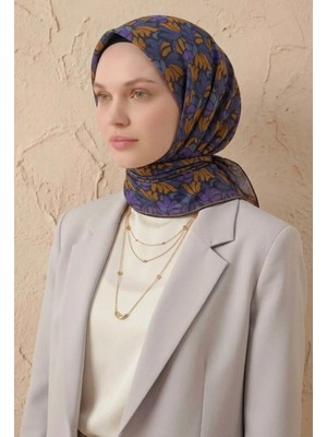 Silk Home Soft Eşarp Floral Line Koyu Lacivert 90X90