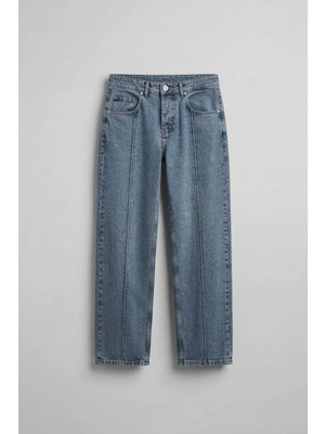 Erkek Baggy Fit Ön Dikiş Detaylı Jean Mavi