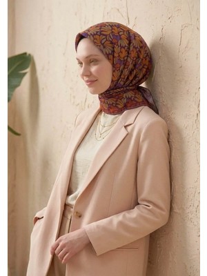Silk Home Soft Eşarp Floral Line Patlıcan Moru 90X90