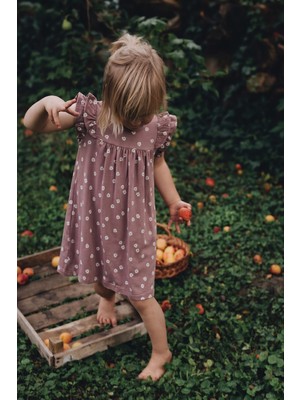 Cigit Desenli Fırfırlı Elbise 1-8 Yaş Bakır