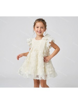 Blumi Kids Fiyonklu Prenses Elbise – 3D Çiçekli Kız Çocuk Elbise Pamuk Astarlı