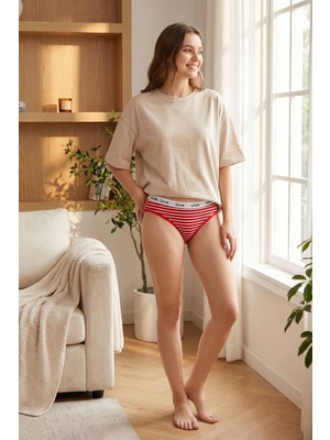 Hepsine Rakip 6 Lı Kadın Çizgili Karışık Renk Pamuklu Bikini Külot With Love