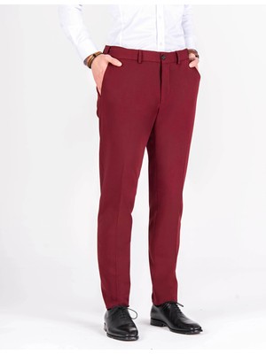 Terzi Adem Altun İtalyan stil slim fit erkek pantolon Bordo T7897