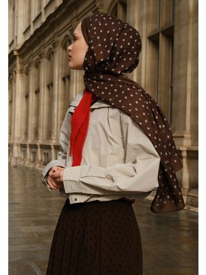 Fresh Scarfs Small Polka Dots Desen Rami Şal Acı Kahve