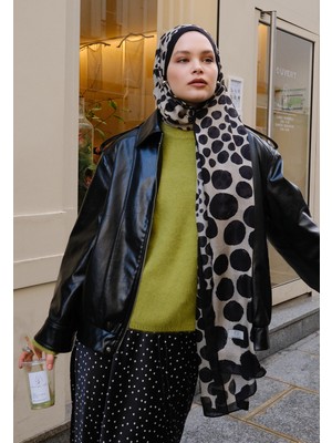 Fresh Scarfs Polka Dots Desen Rami Şal Siyah